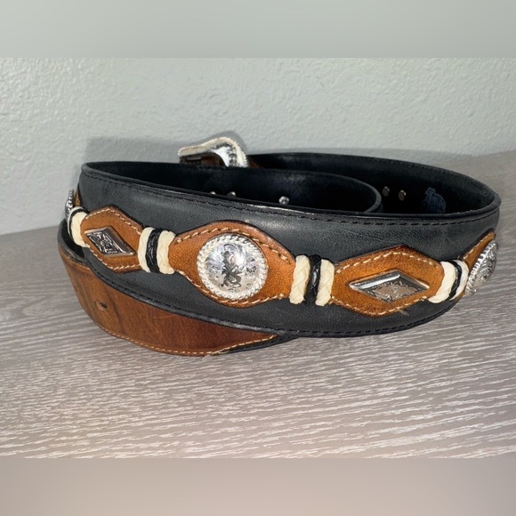 Justin black leather concho belt 755BK size 30 main image 3